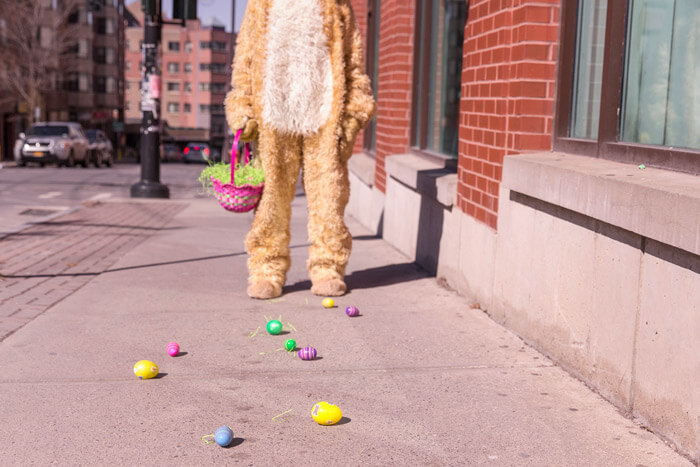 easter egg hunt along the sidewalk